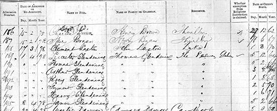 School admission register from 1878