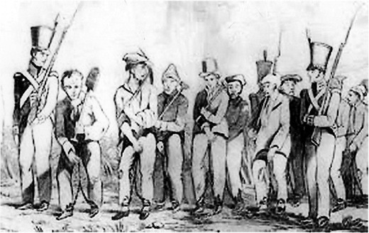 Contemporary drawing of an Australian penal settlement