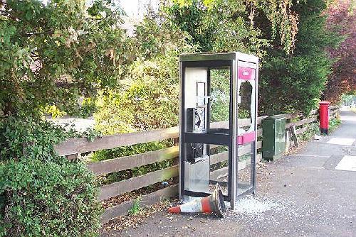 Vandalised telephone kiosk September 2003